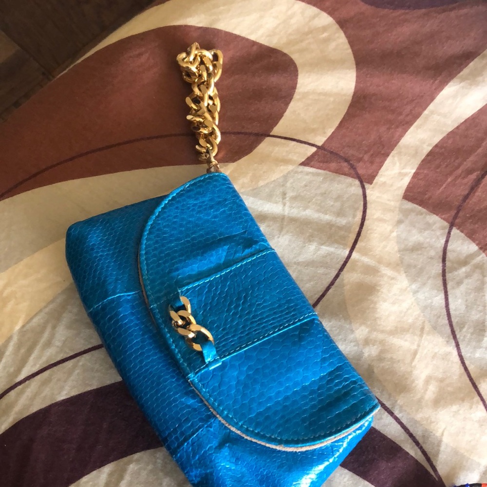 Vita snakeskin clutch bag -gold chain new